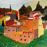 Signed village landscape