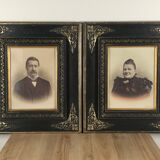 Paire de portraits photographiés (1899) dans cadre Napoléon III