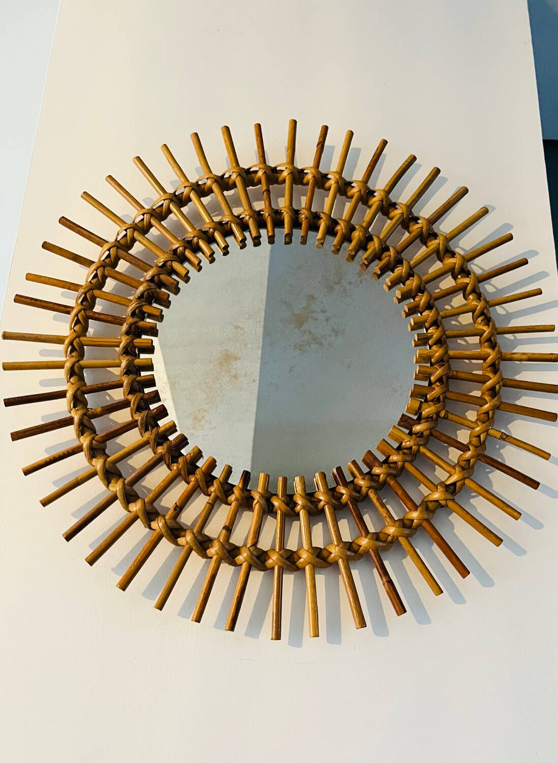 Authentic rattan sun mirror 60s