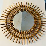 Miroir soleil en rotin authentique 60s