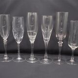 Set of 6 mismatched champagne flutes