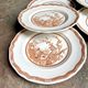 6 flat plates in ochre English ironland, service "Furnivals Quail"