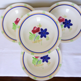 Set of 4 vintage soup plates from the Gien factory, Robinson model