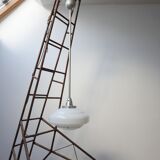 French Holophane Two Tone Glass Opaline Mid-Century Pendants (3)