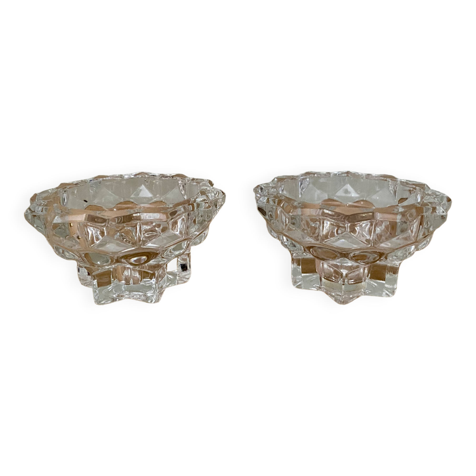 Set of 2 vintage molded glass candle holders