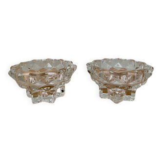 Set of 2 vintage molded glass candle holders