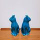 Vintage Pair of Ceramic Blue Cats Bookends
