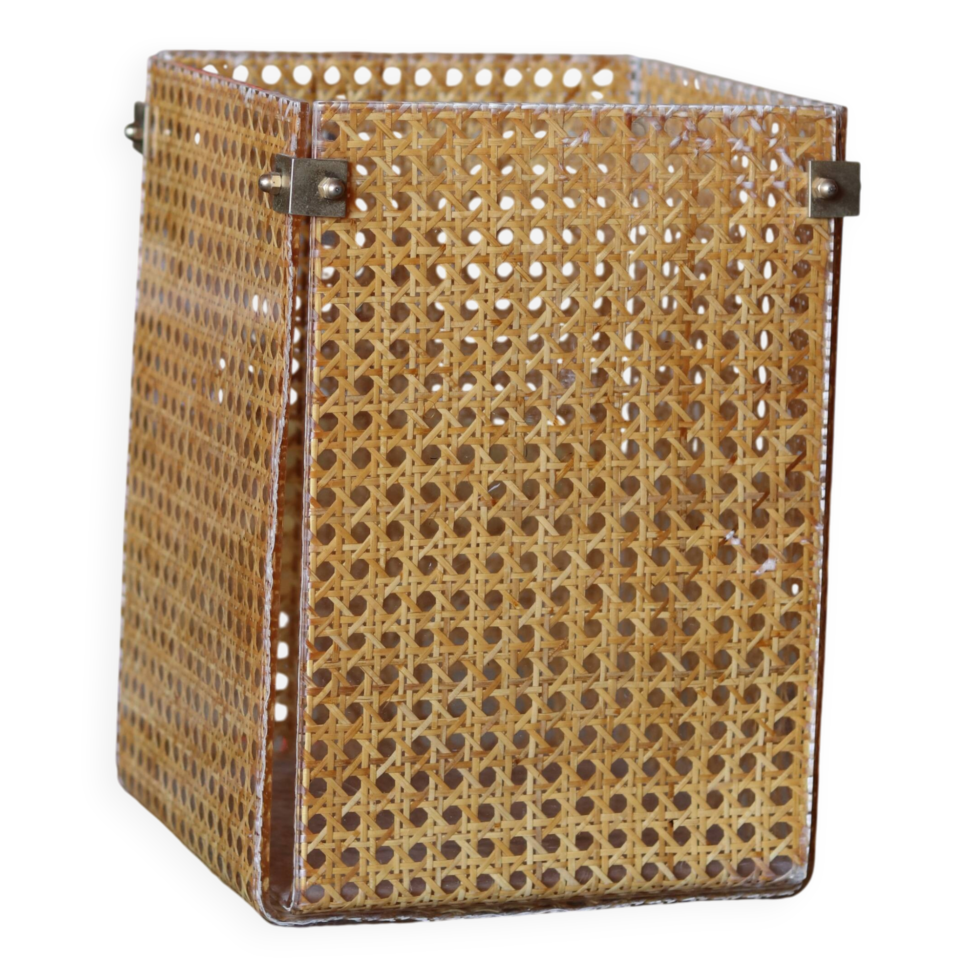 Cane and plexiglass basket, 1970s