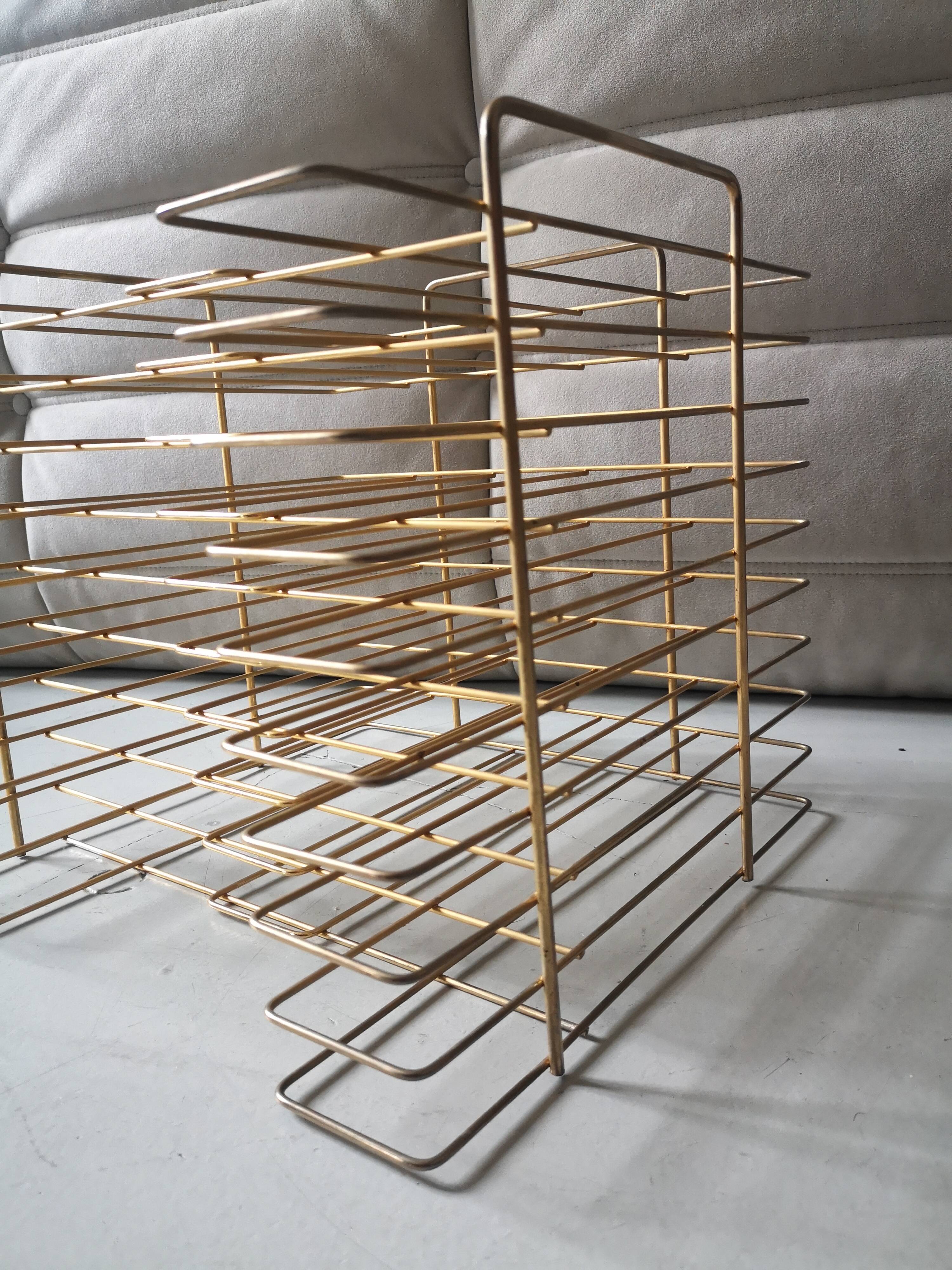 Vinyl record holders and magazines in brass gilded metal, 1960
