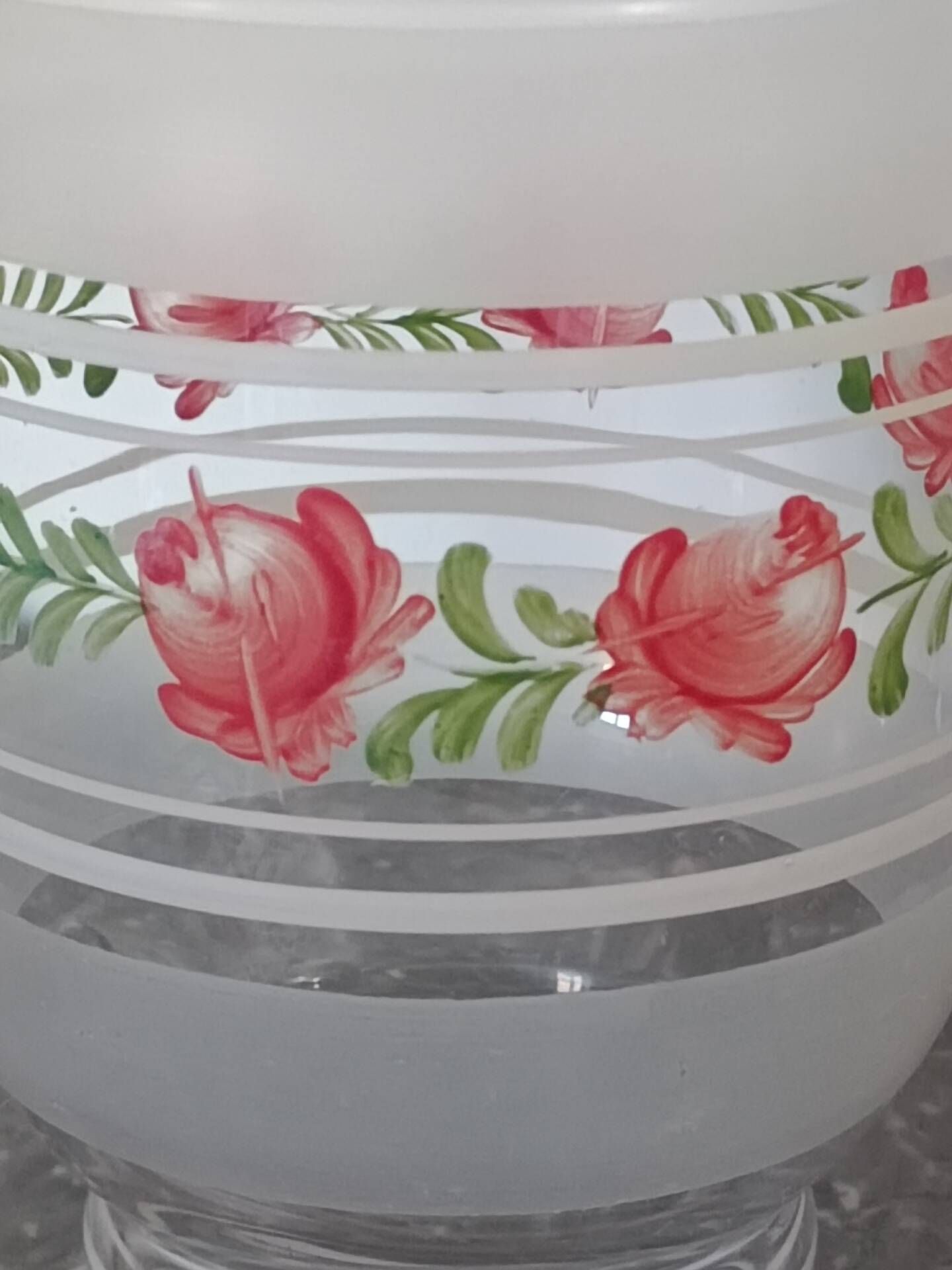 Vintage vase from the 1950s – Frosted glass with hand-painted decorations