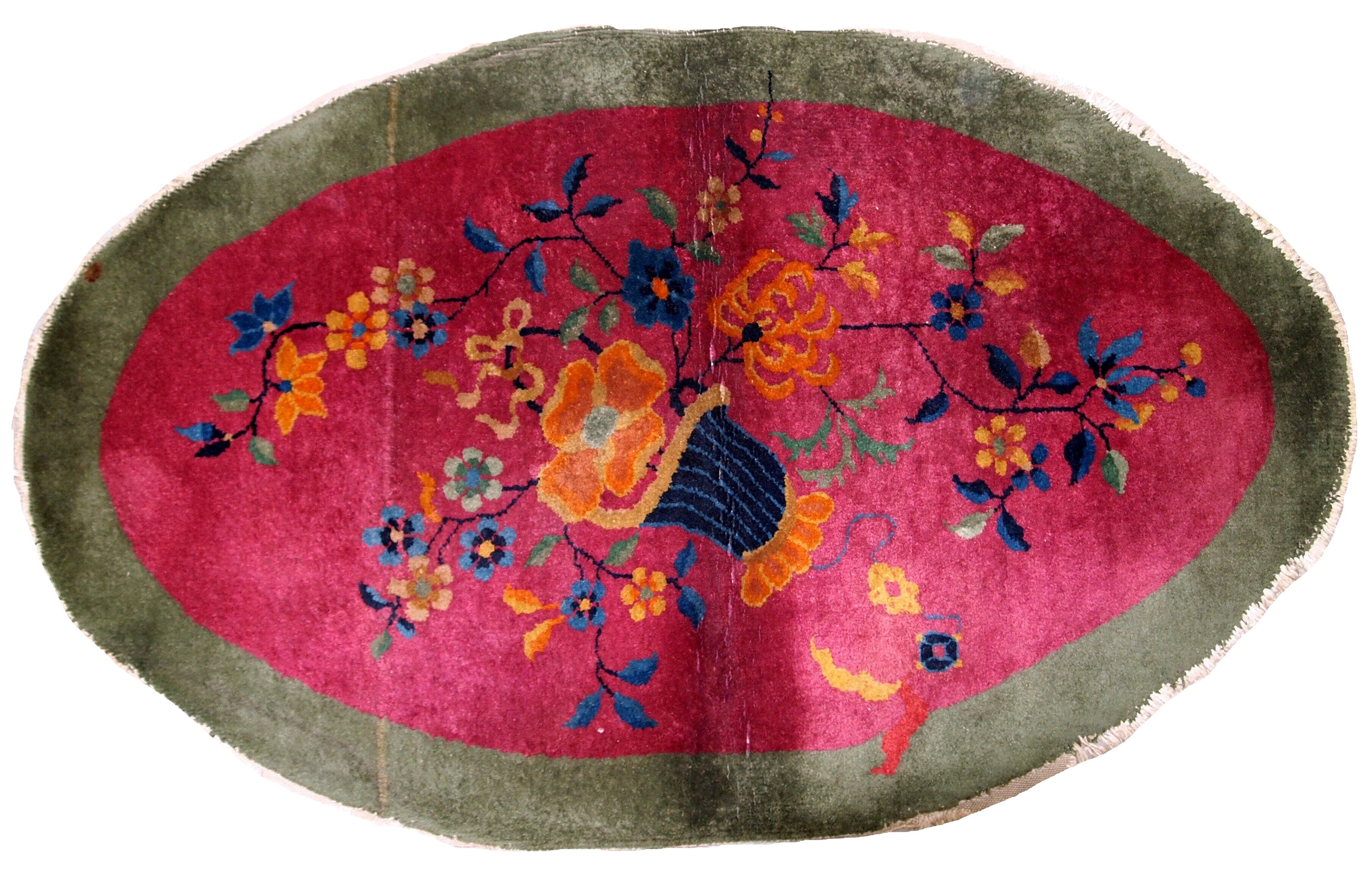 Former carpet oval chinese 89x 150cm, 1920