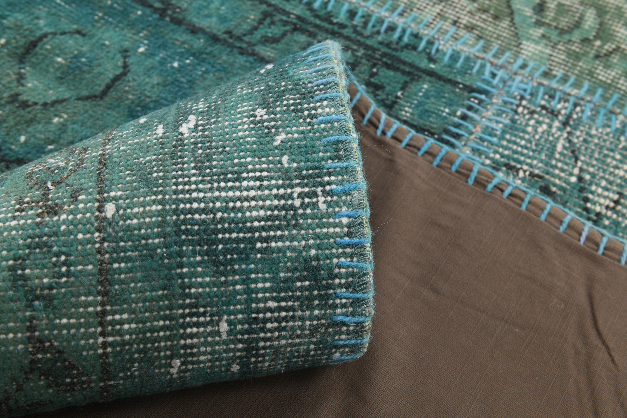 7x10 Green Vintage Patchwork Rug 300x210Cm