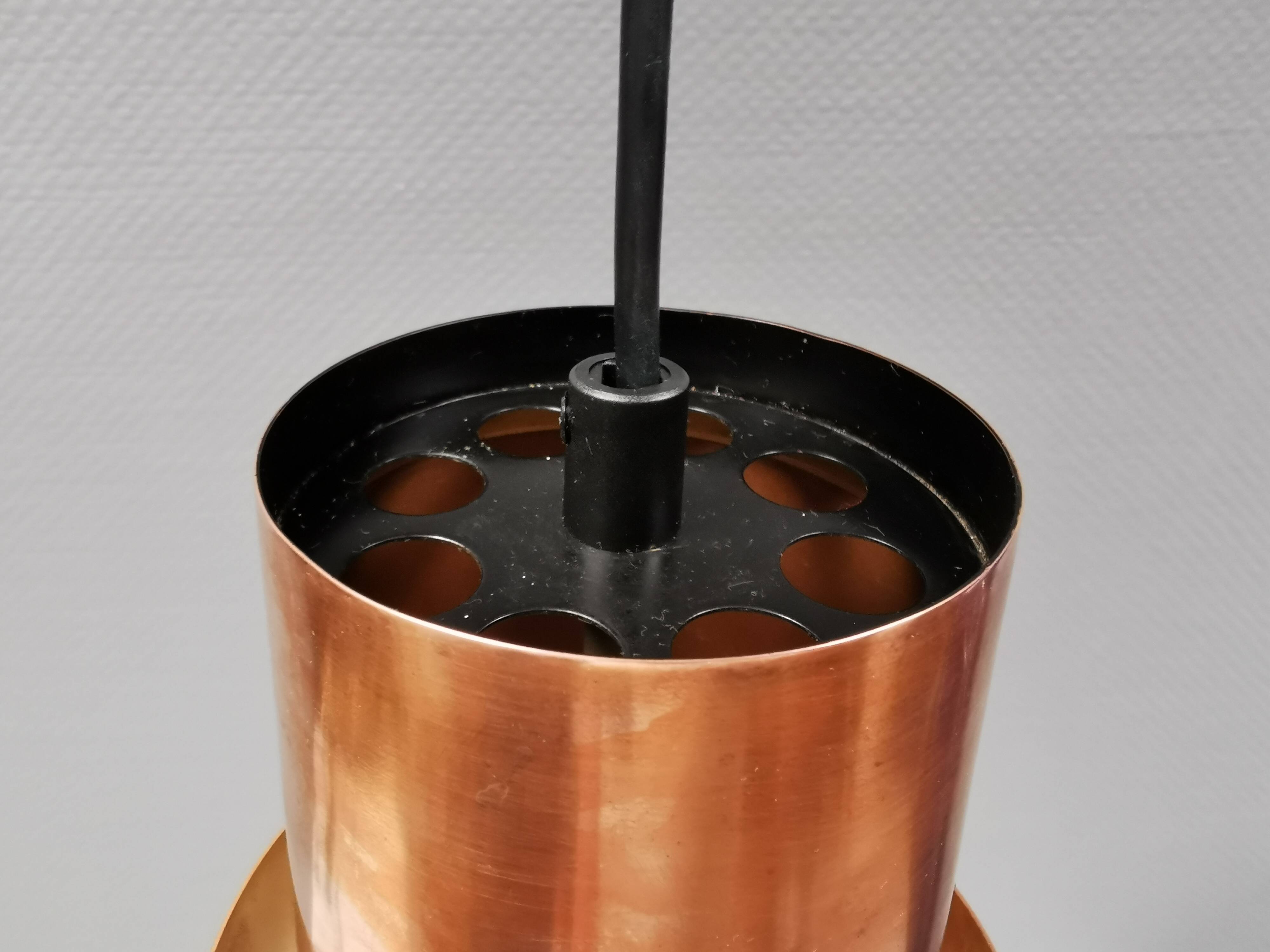 Hanging lamp in copper and black lacquered metal by Bent Karlby for Lyfa