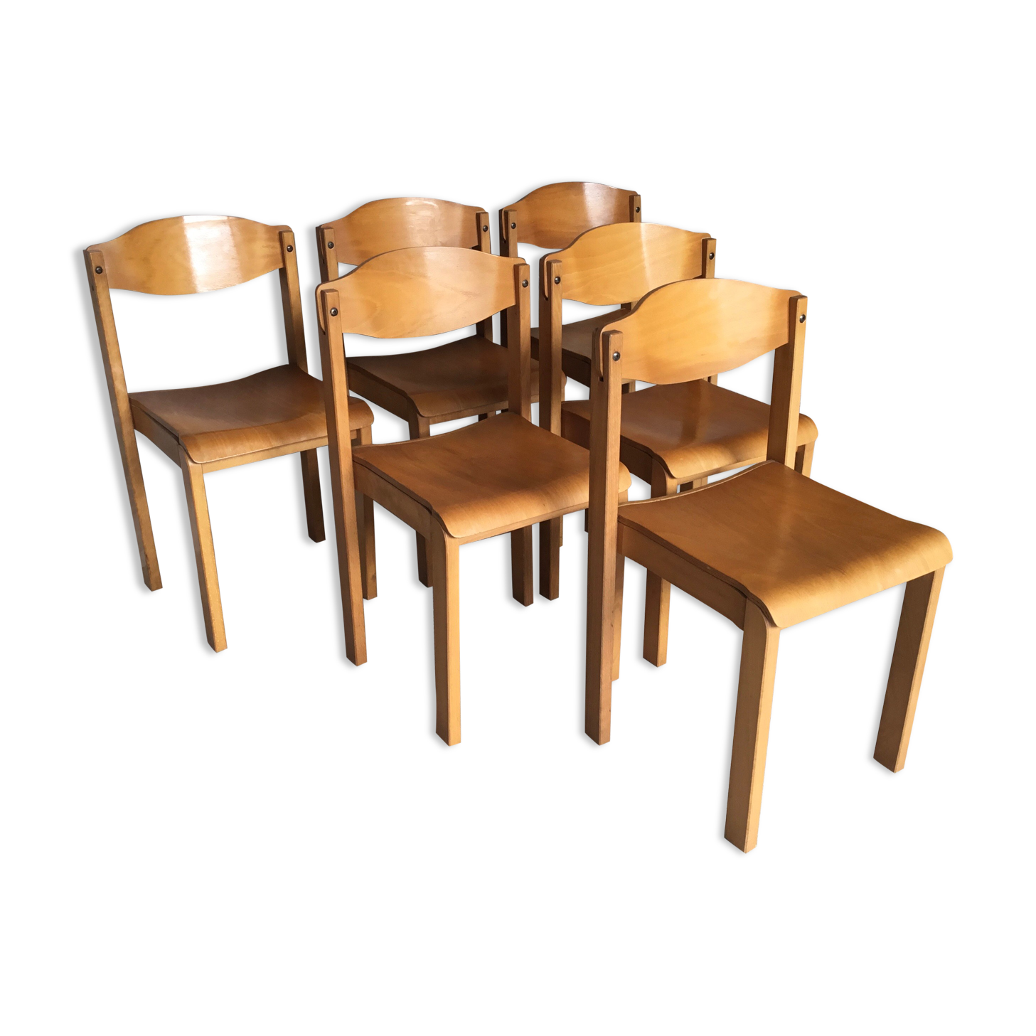 Set of 6 design chairs in glulam - 1970s