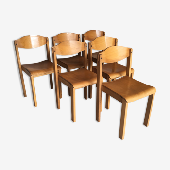 Ensemble de 6 chaises design en lamellé-collé - années 1970