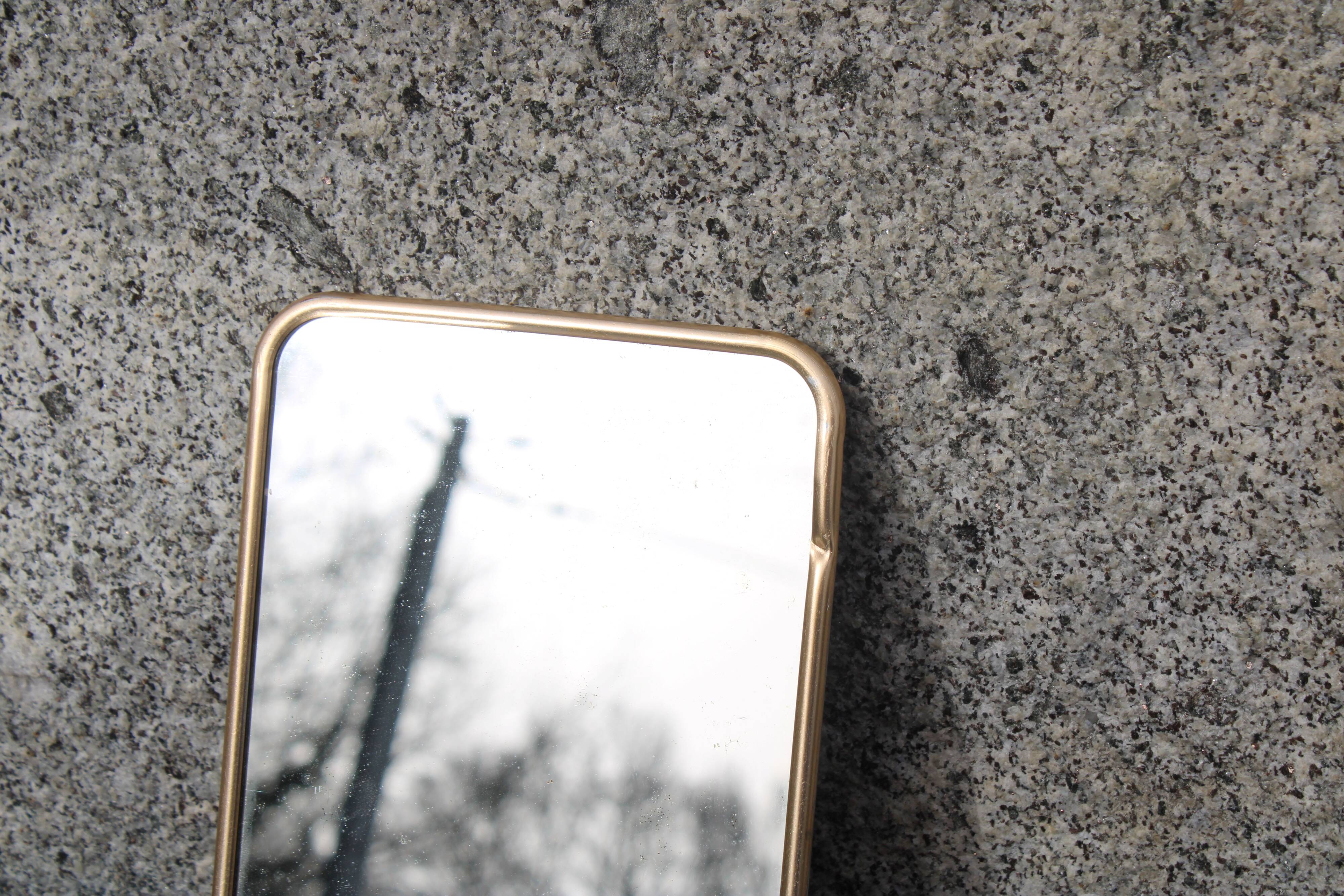 Small vintage tabletop mirror – gold metal frame in barber style