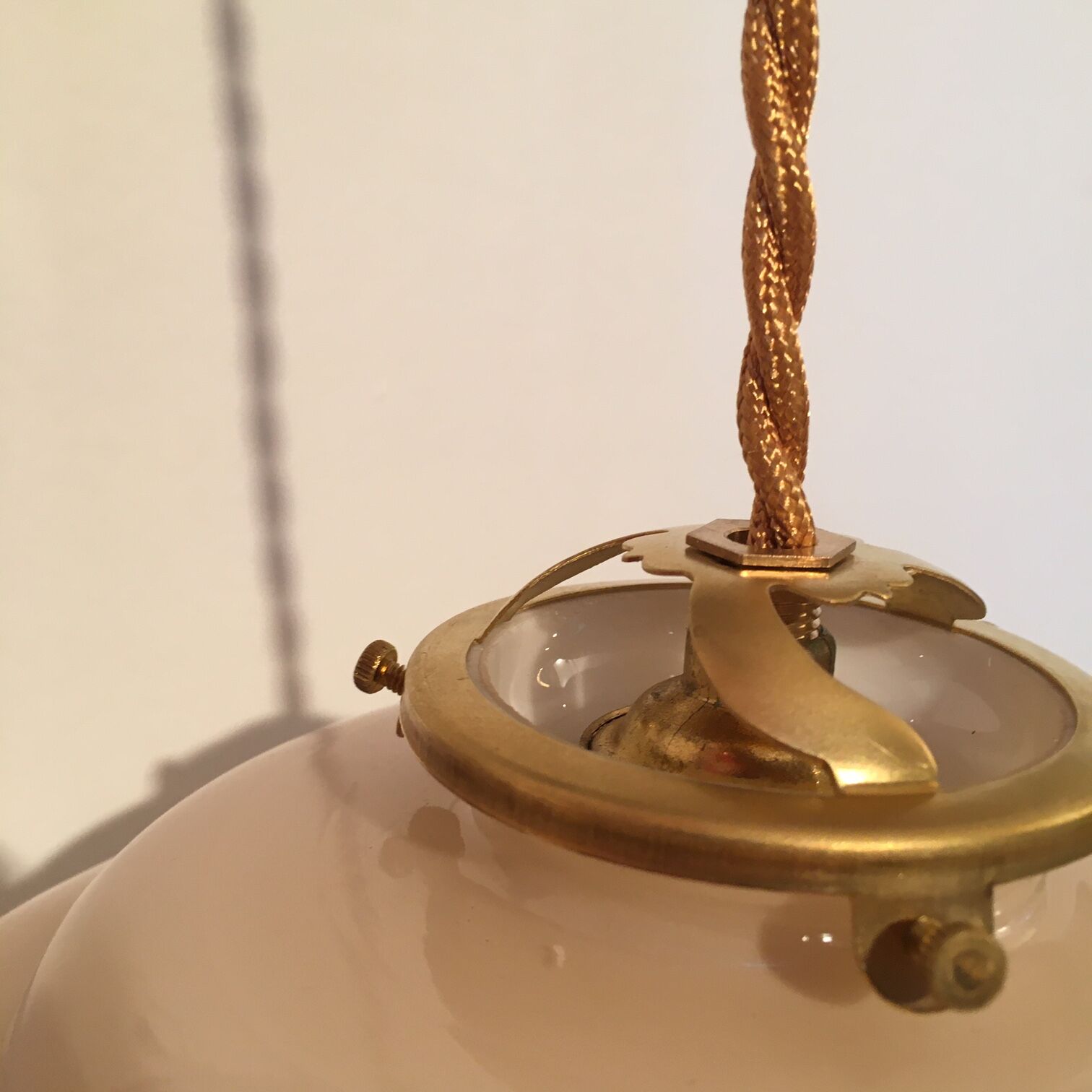 Powder pink opaline hanging and golden woven cord