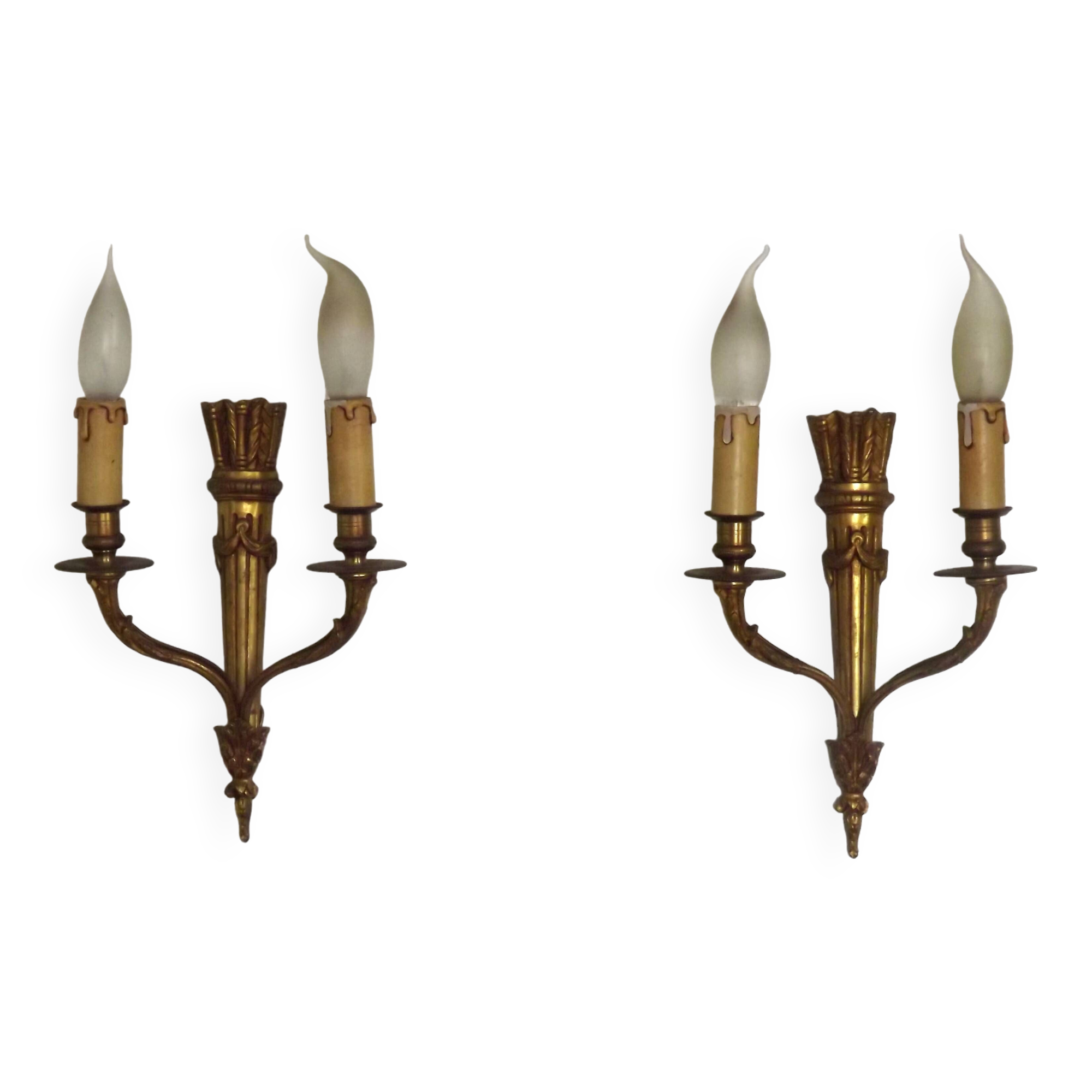 Elegant Pair French Antique Bronze Empire Arrow Style Double Wall Lights 4841
