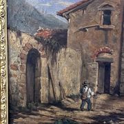 19th century painting, oil on canvas, interior decor of a lively village