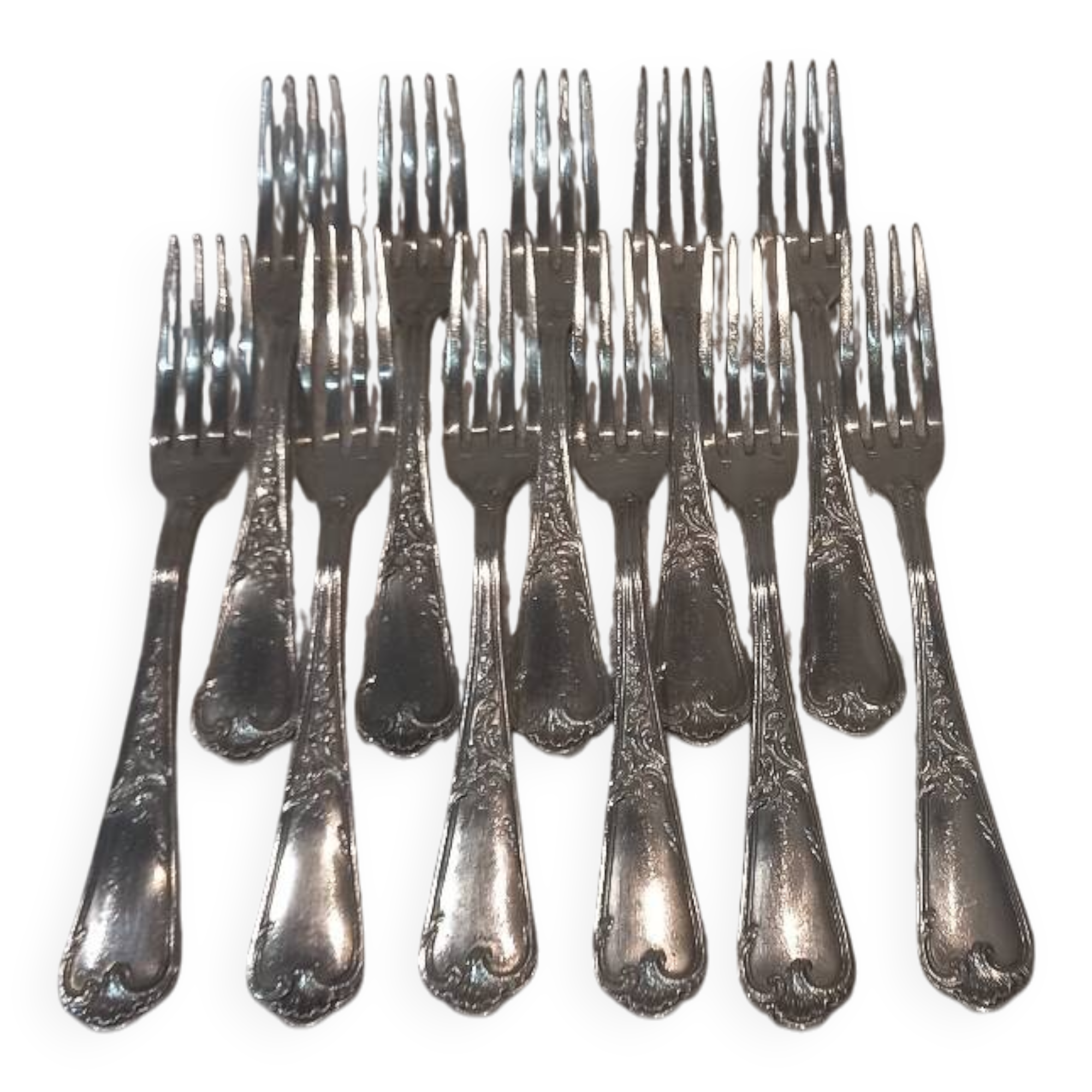 11 silver plated dessert forks, Ercuis LXV 29, 18.9cm