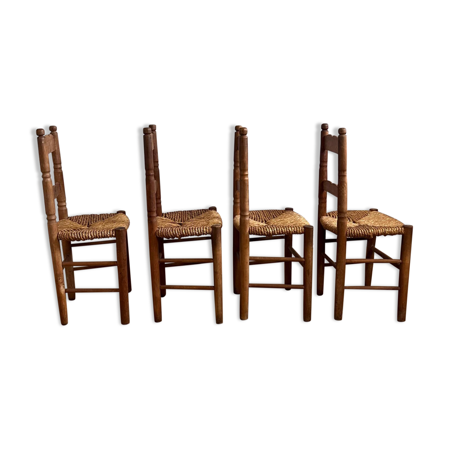4 Folk Art chairs in wood and straw