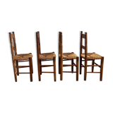 4 chaises Art Populaire en bois et paille
