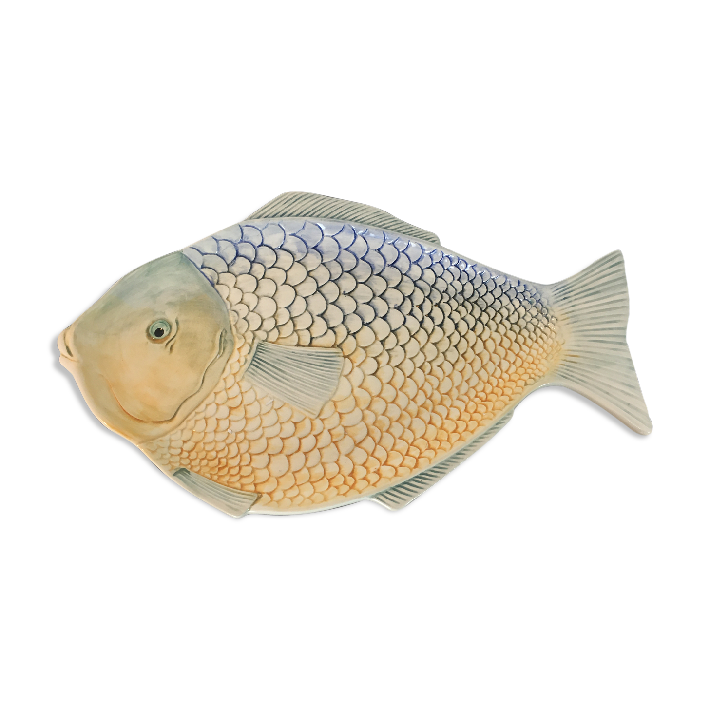 Multicolored ceramic fish zoomorphic dish