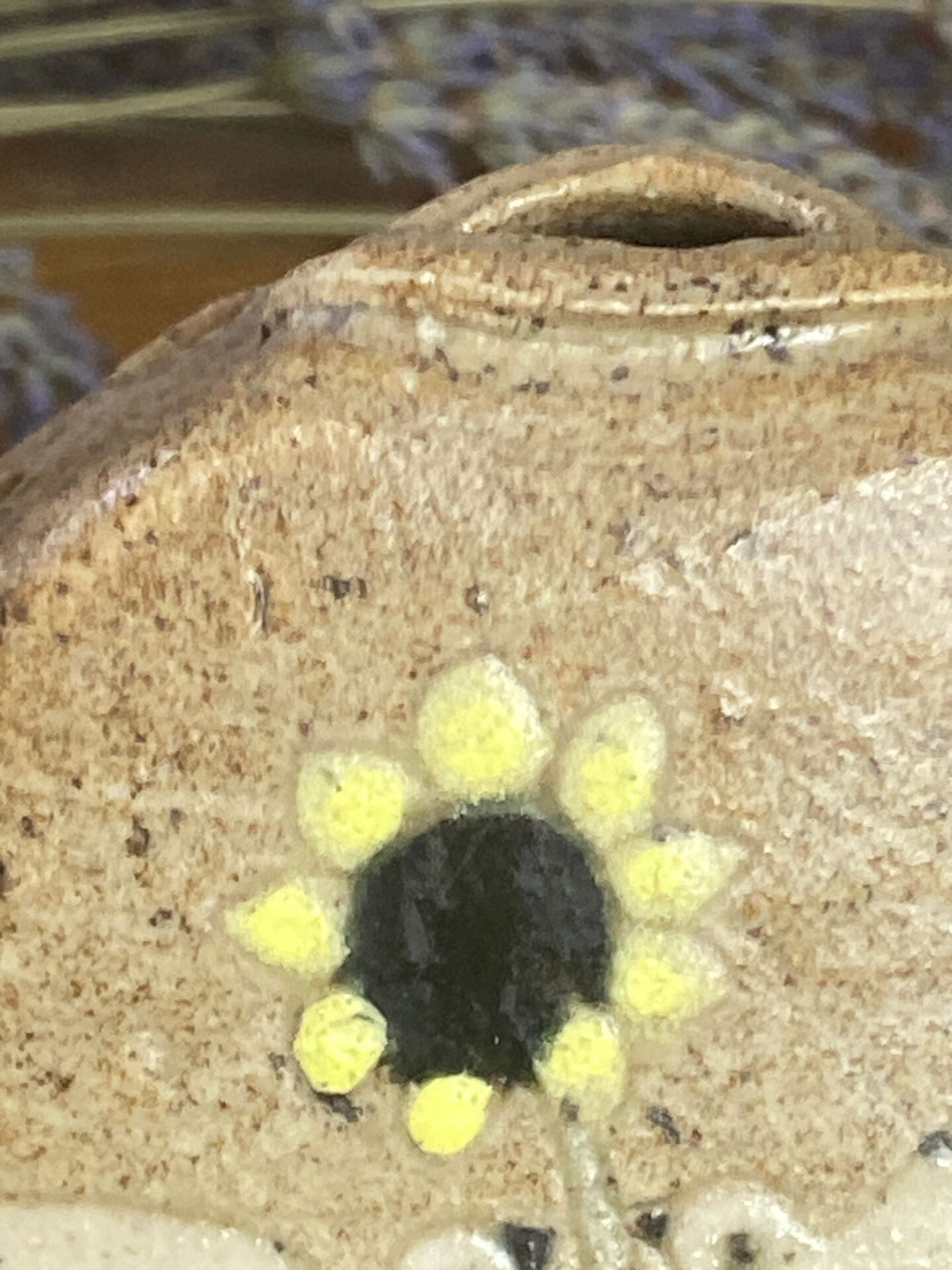 Glazed and decorated stoneware flower holder