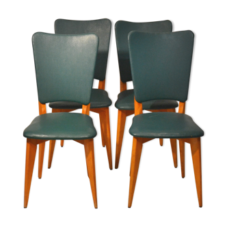 Set of 4 chairs years 60 green leatherette