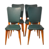 Set of 4 chairs years 60 green leatherette