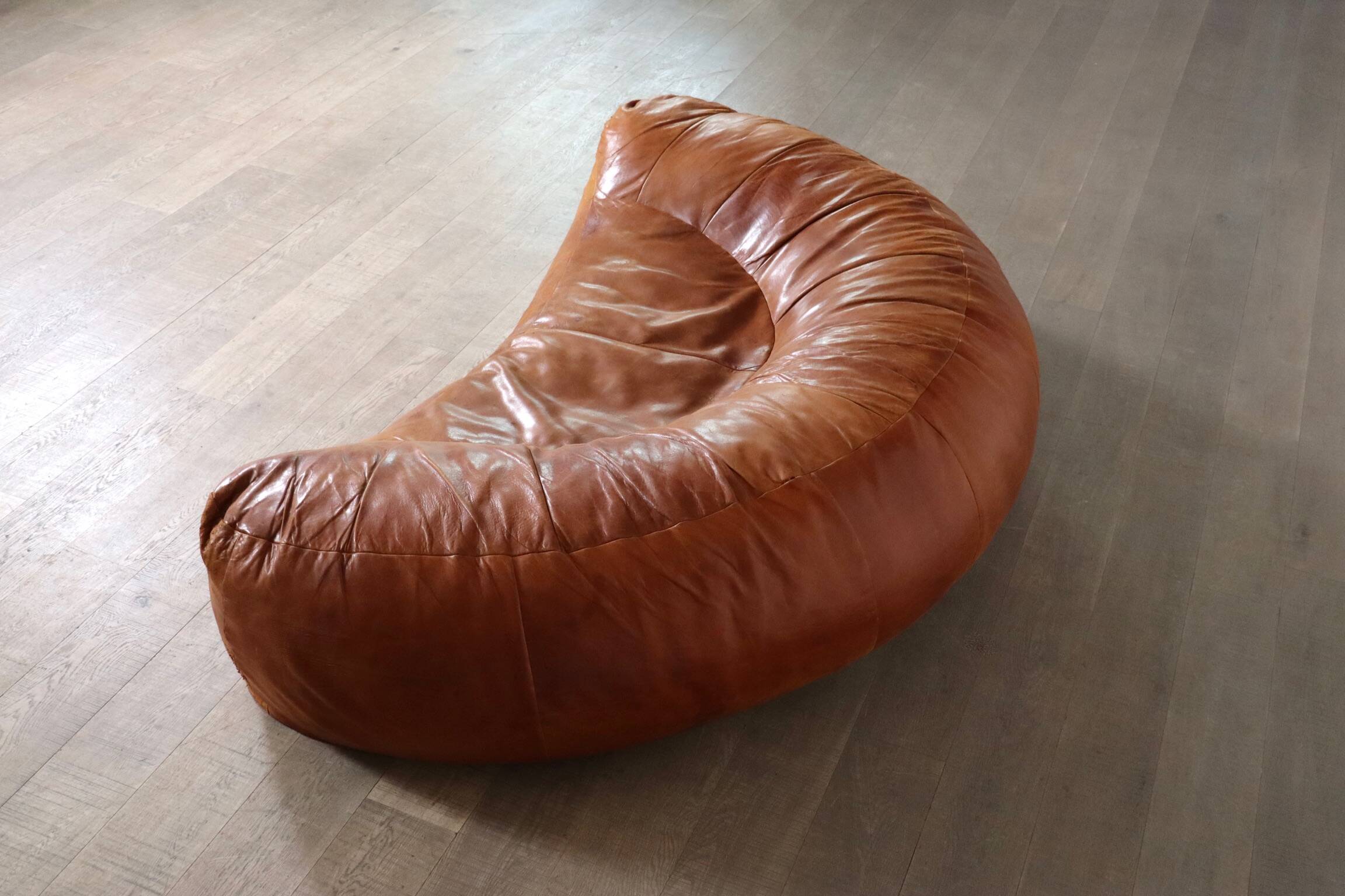 Croissant Sofa in Cognac Leather by Raphael Raffel for Honore Paris, 1970s
