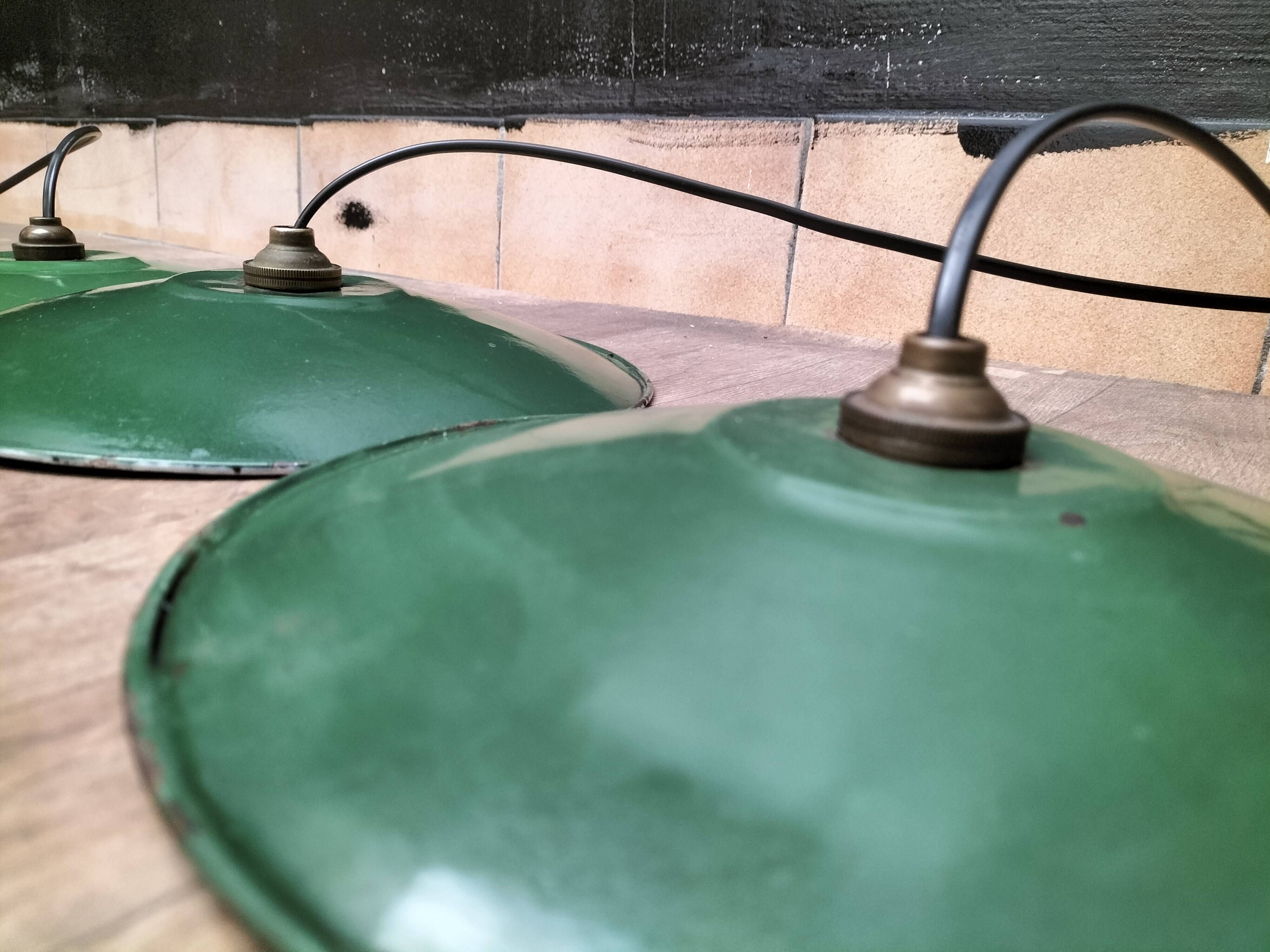 Enameled sheet metal pendant lights