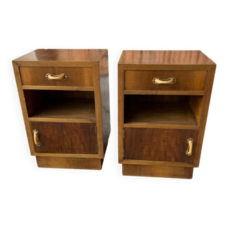 Pair of Art Deco bedside tables in brown wood, Italy 1930s — set of 2