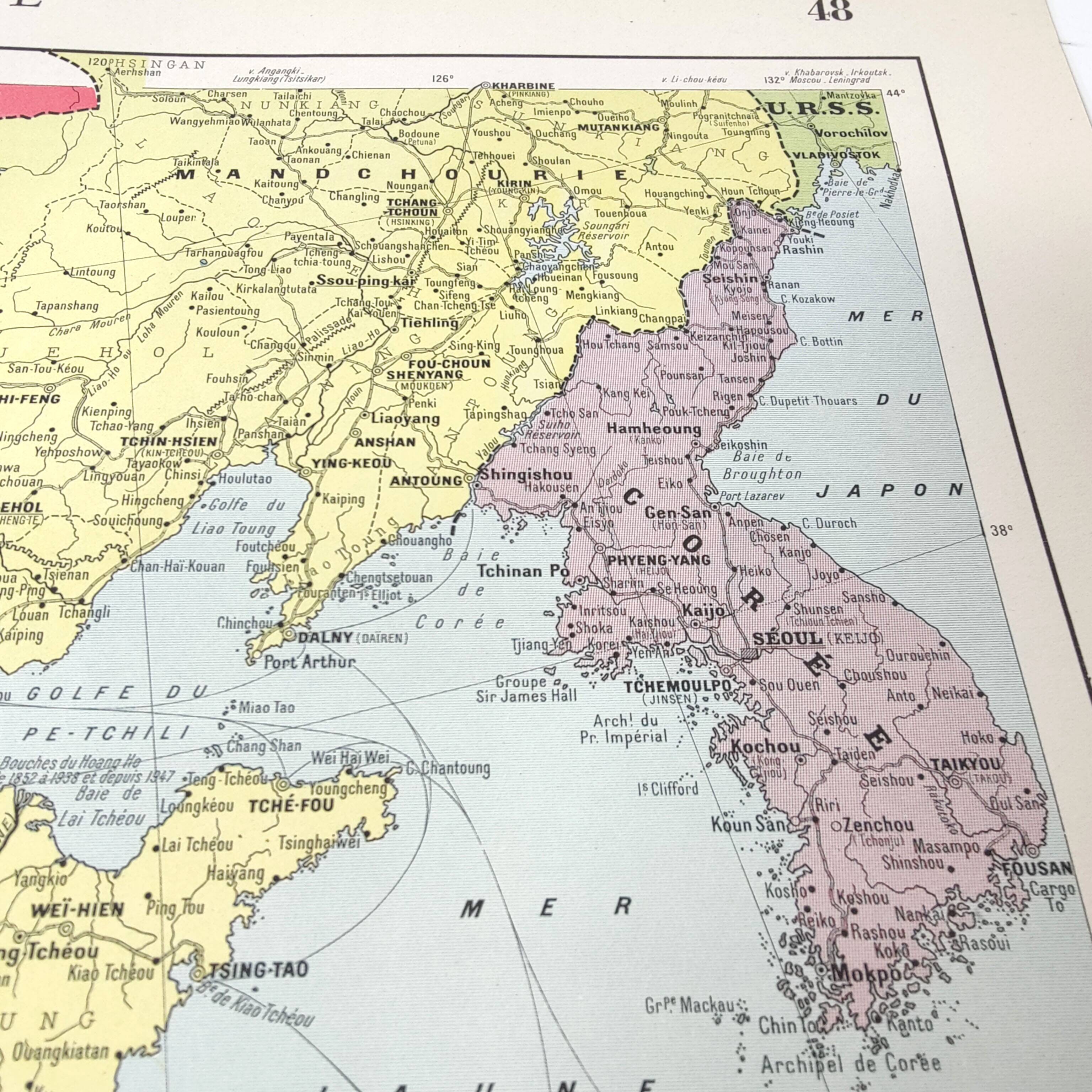 Vintage map Asia China Korea 43x43cm from 1950