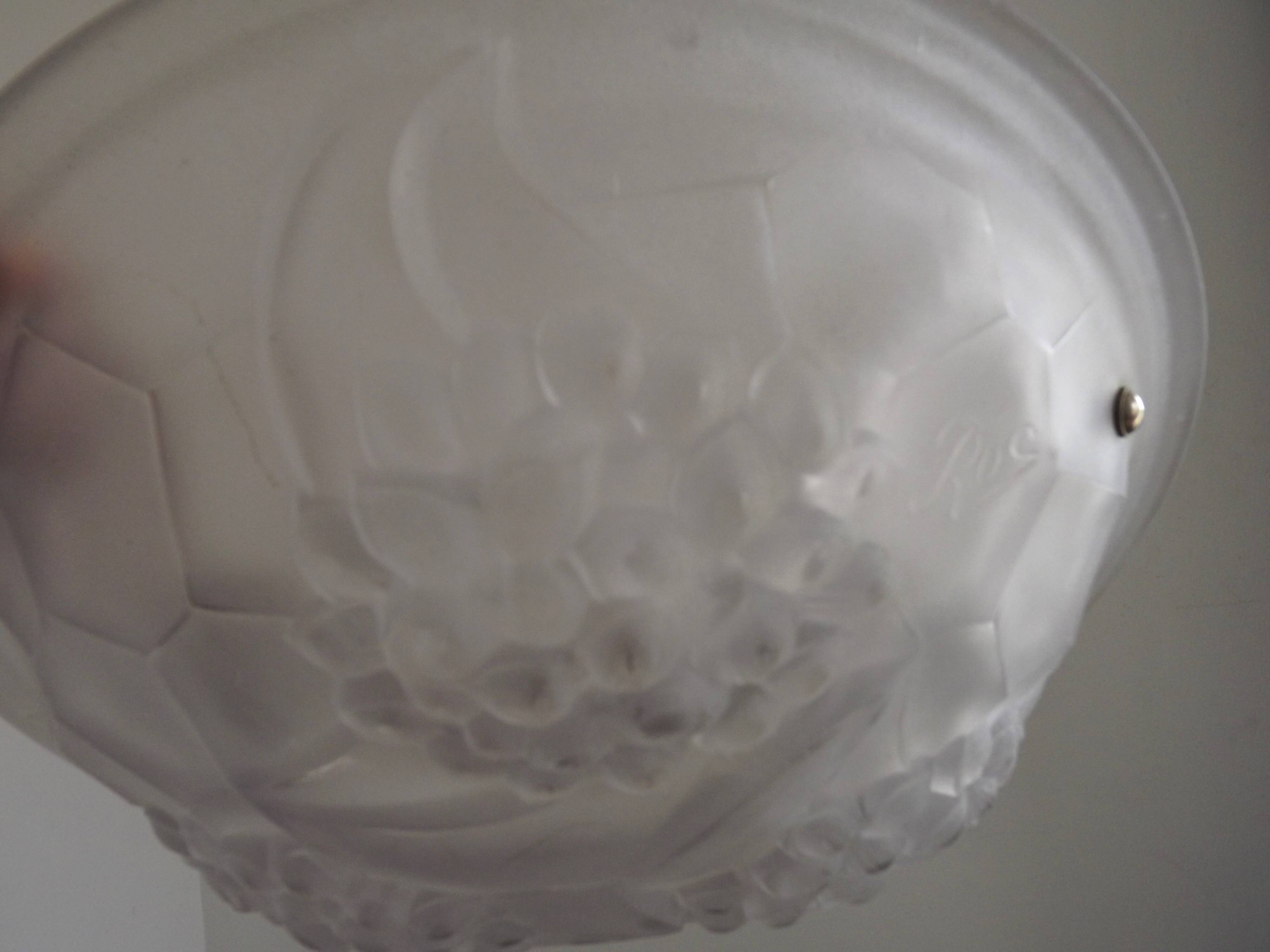 French Art Deco Ceiling Light ROS Degue Frosted Molded Glass Plafonnier