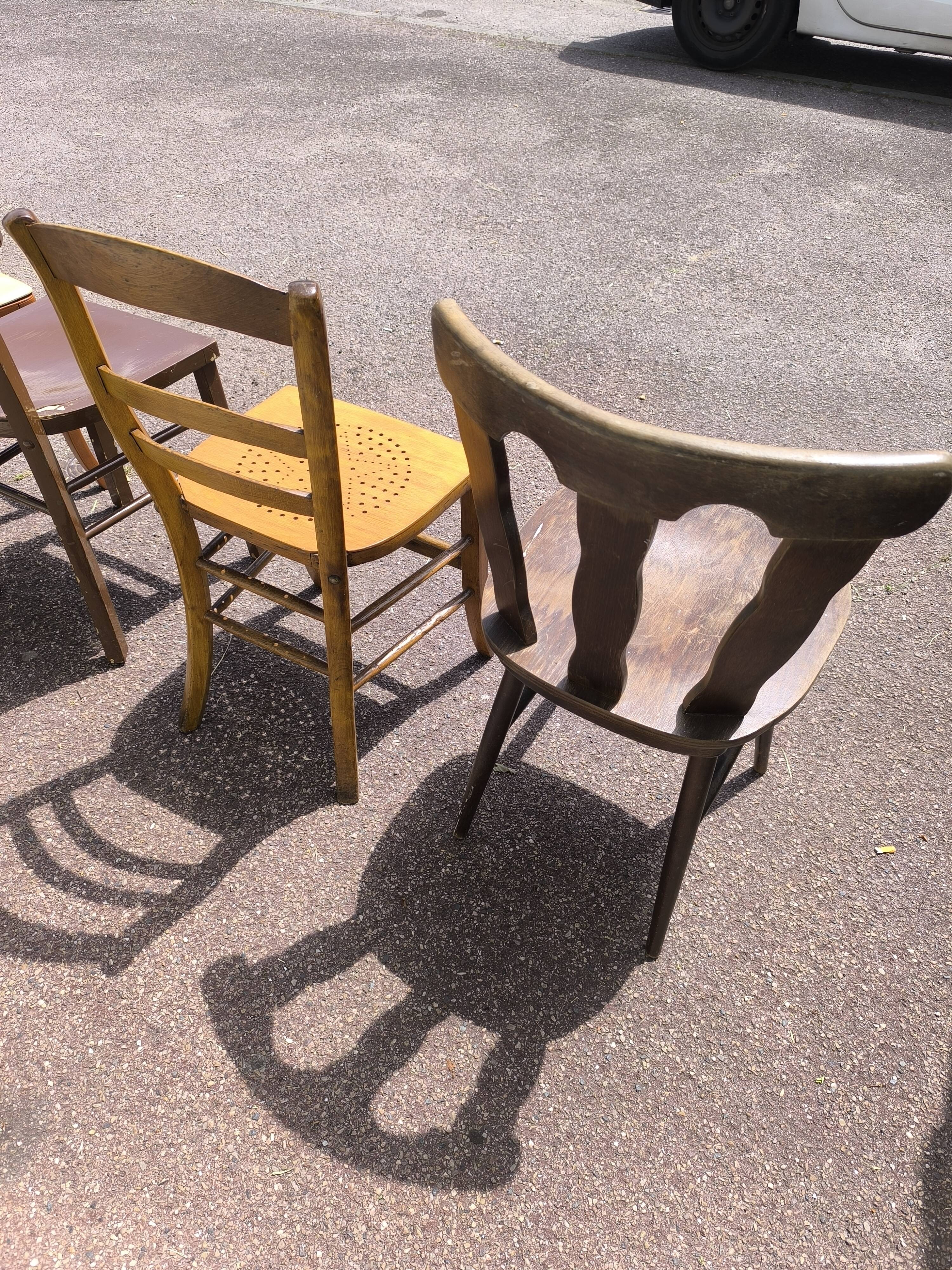 Set of 6 mismatched vintage wooden bistro chairs