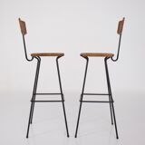 Paire de tabourets modernistes en rotin Erwin Behr