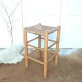 Wooden and straw stool