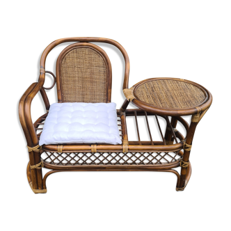 Vintage bamboo rattan bench type phone