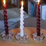 Un lot de 3 bougeoirs en verre étoile fleur vintage