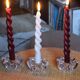 A set of 3 vintage star flower glass candle holders.