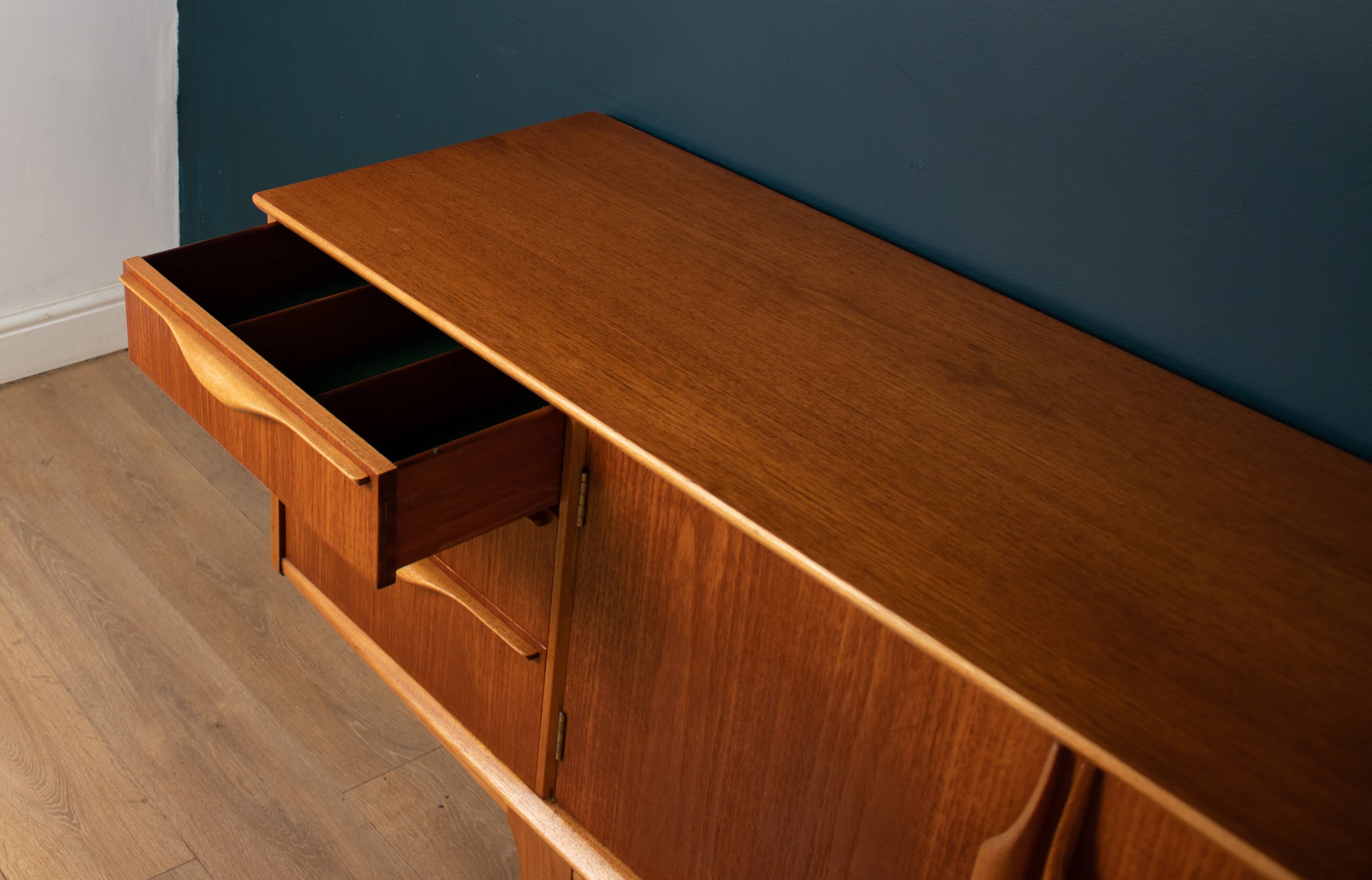 Retro teak 1960s jentique mid century restored sideboard with folded handles