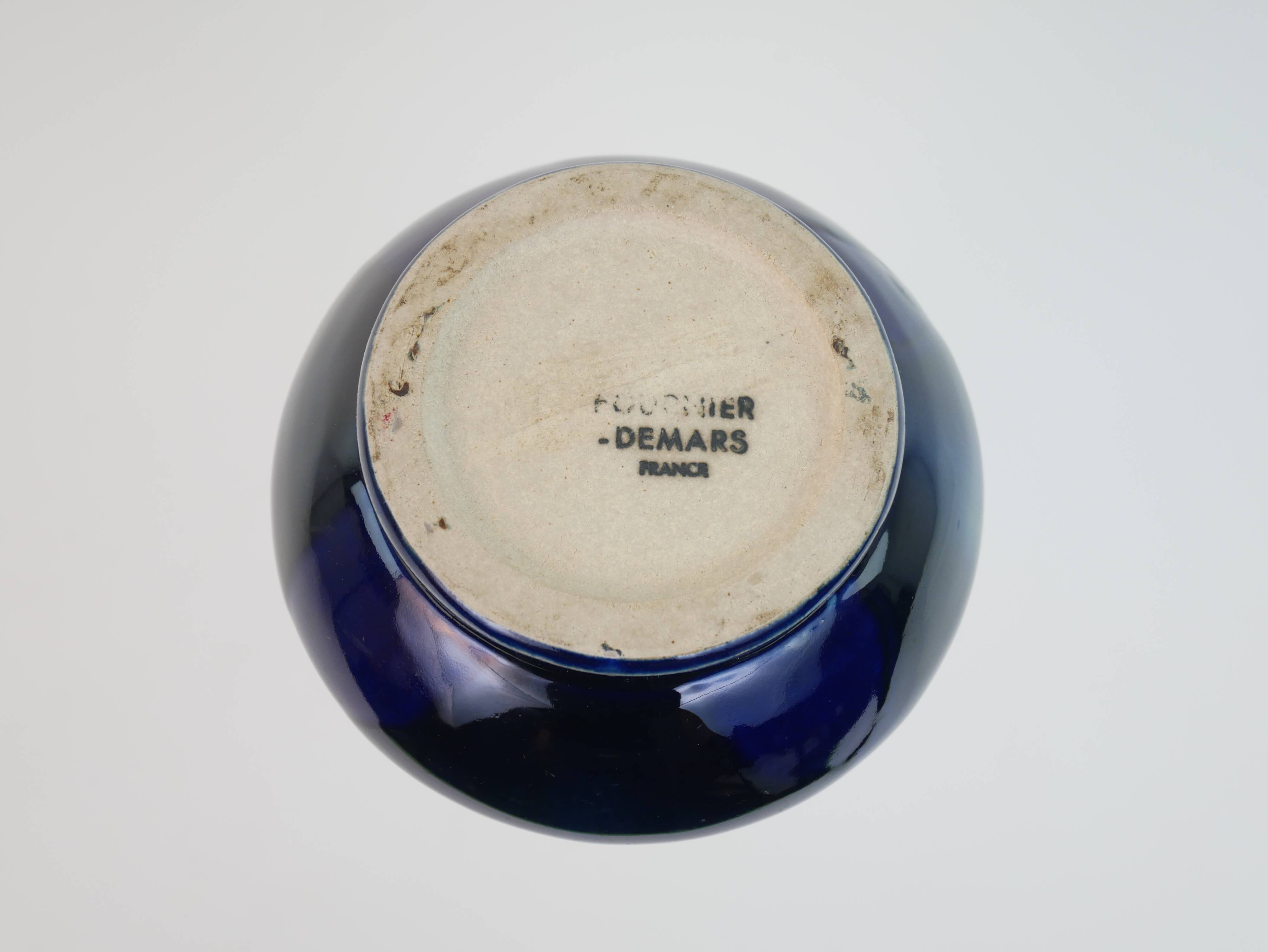 Fournier Demars vase in blue enameled ceramic
