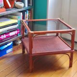 Varnished rattan coffee table and smoked glass top