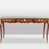 Louis XV style bureau plat with lake scene decoration. Circa 1850.