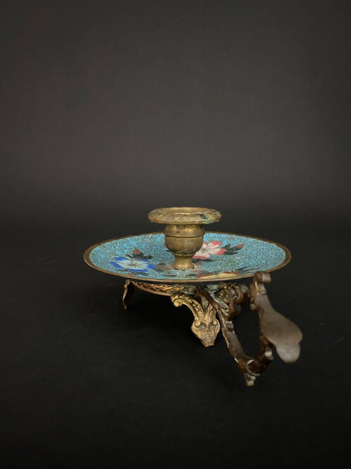 Napoleon III hand candle holder in cloisonné bronze, late 19th century