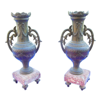 Cassolettes pair of vases candle holder regule bronze marble pendulum trim nineteenth n°1