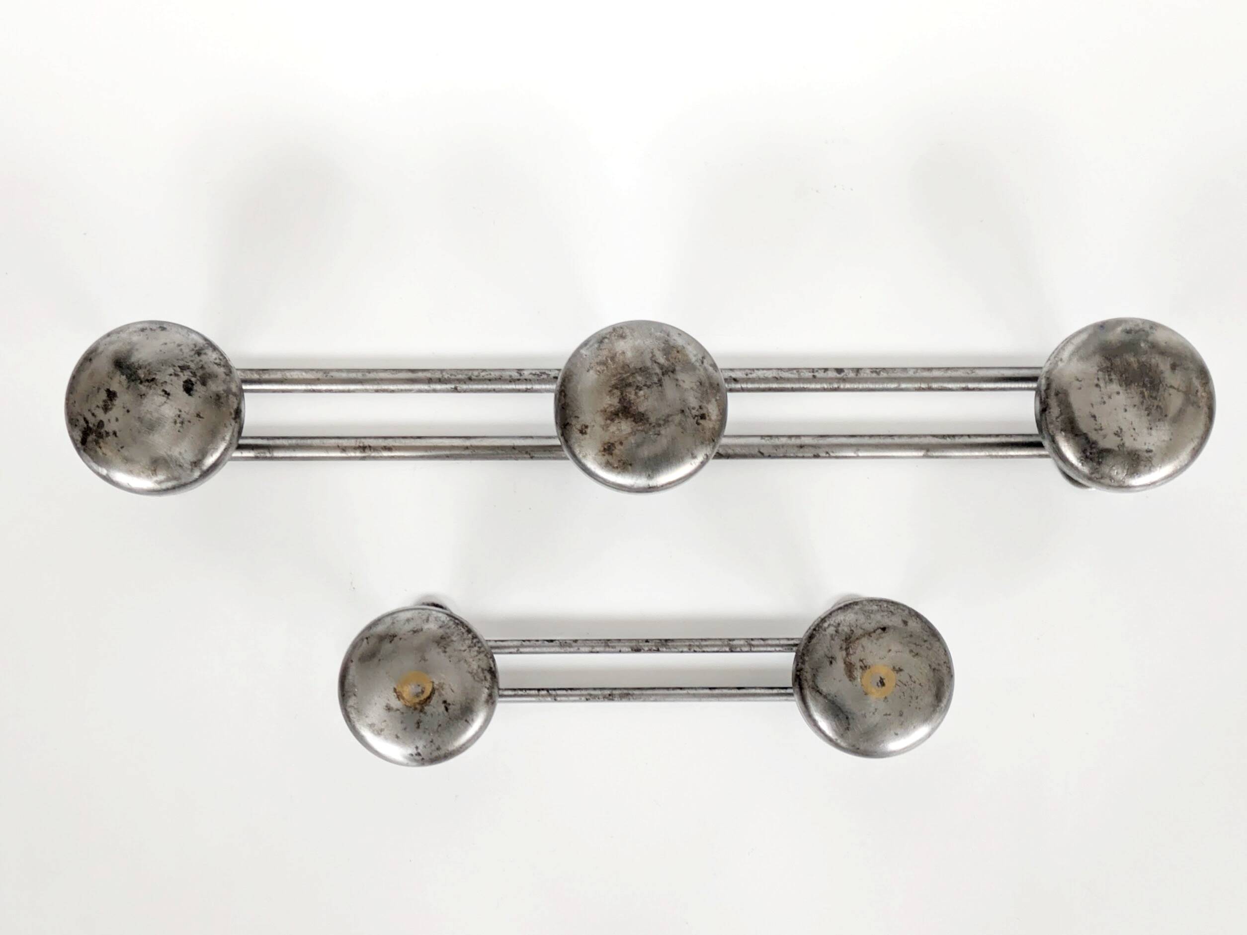 Pair of wall hooks in steel, industrial style, 1950s