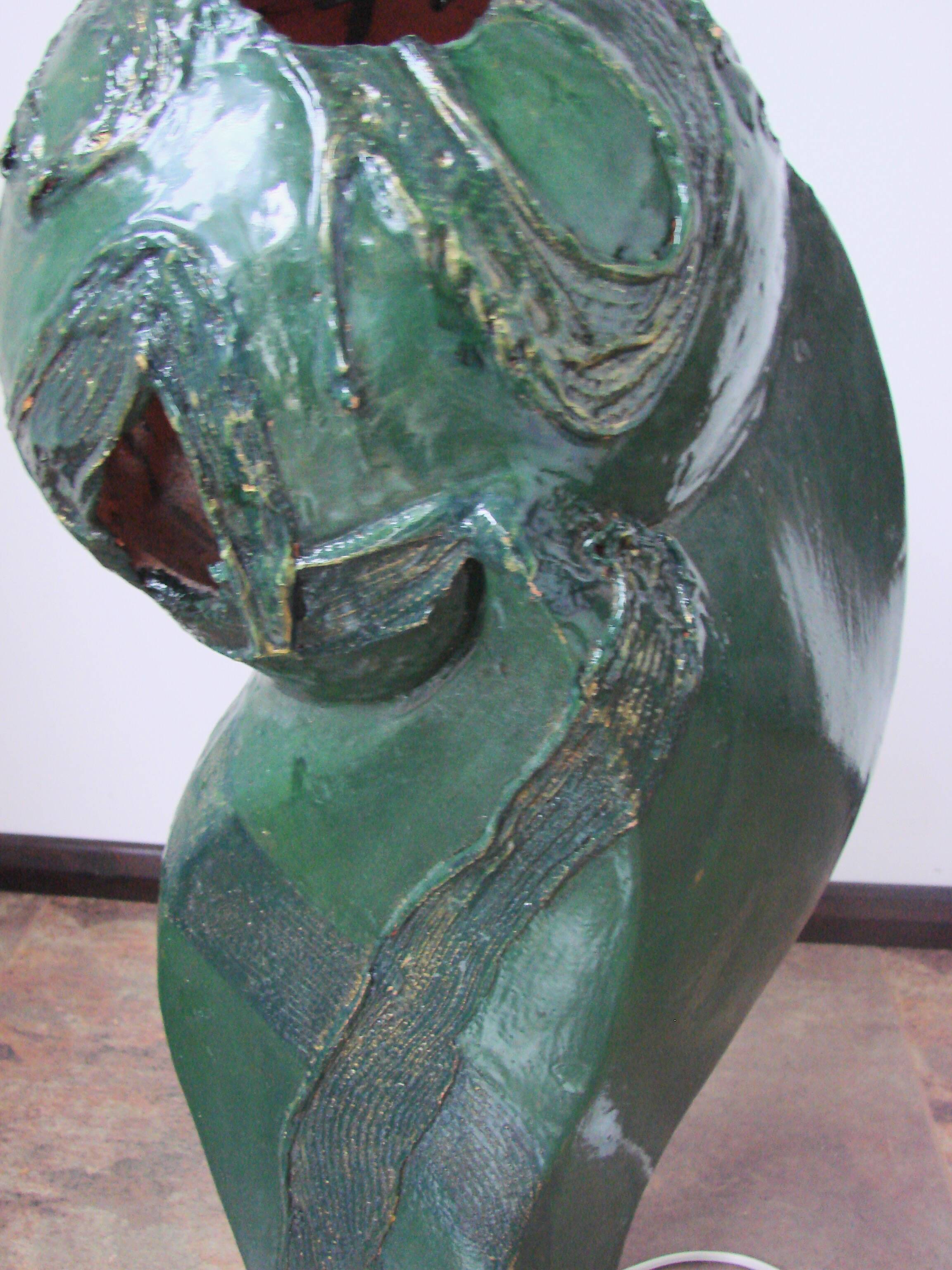 ‘Head’ sculpture lamp, glazed ceramic, vintage, Poland, 20th century
