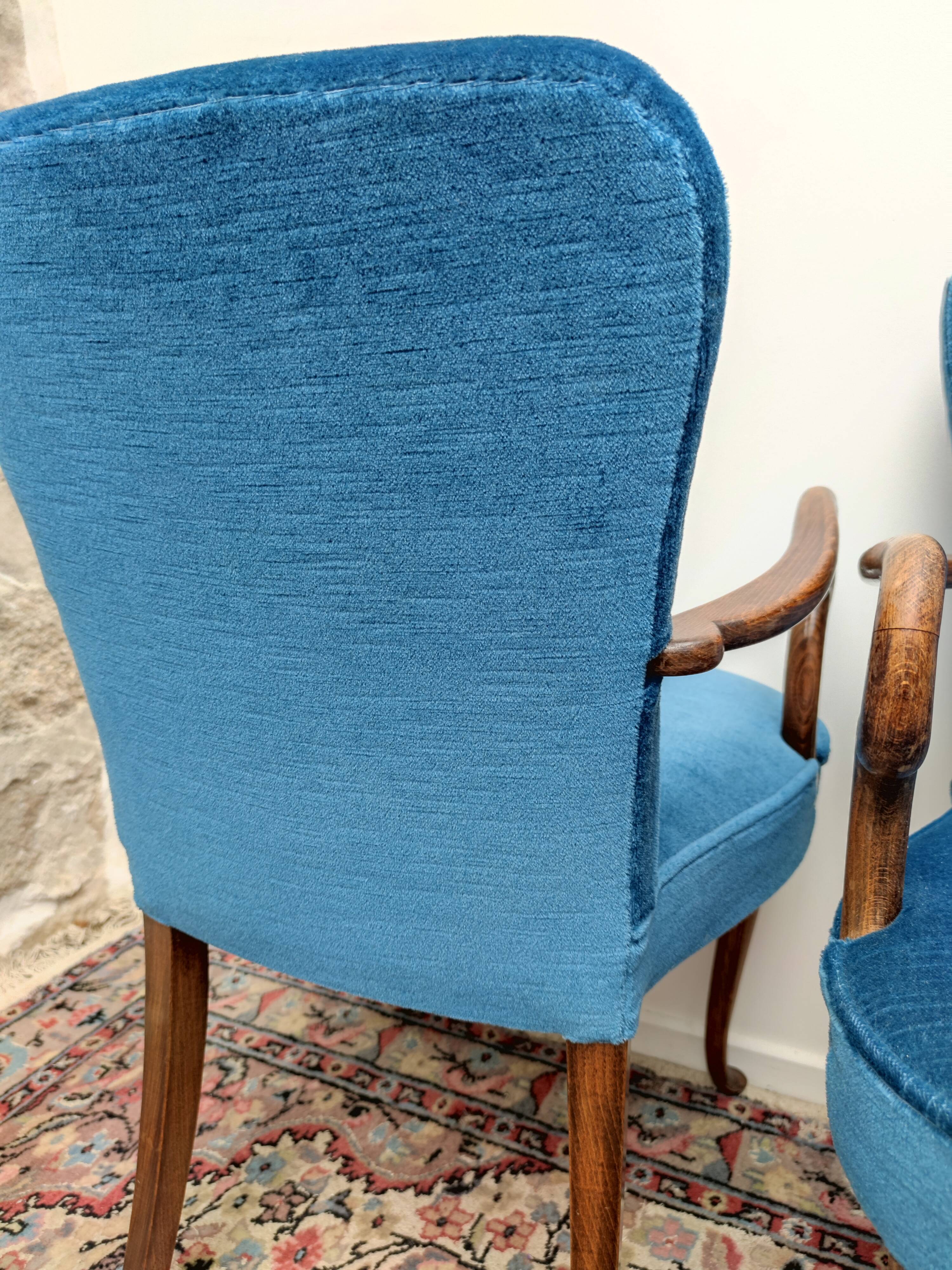 Pair of blue velvet armchairs